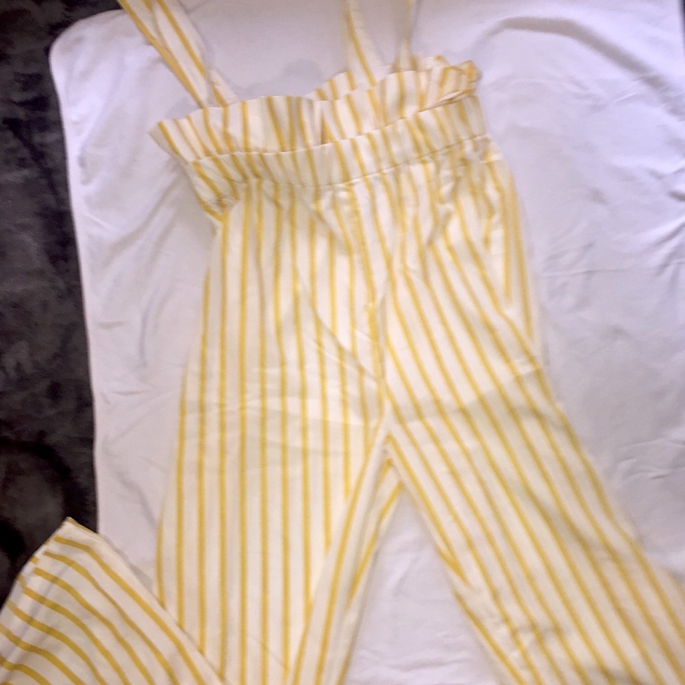 Yellow and white striped overalls